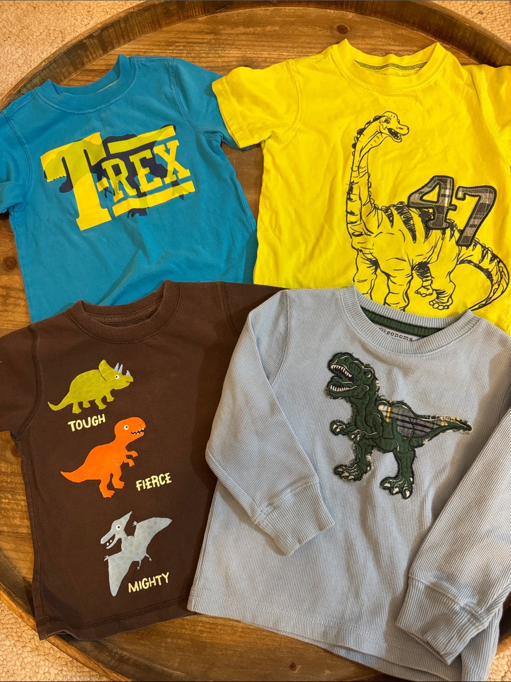 Toddler Dinosaur (4) Tee Bundle - Bright Yellow, Brown, Light Blue, turquoise